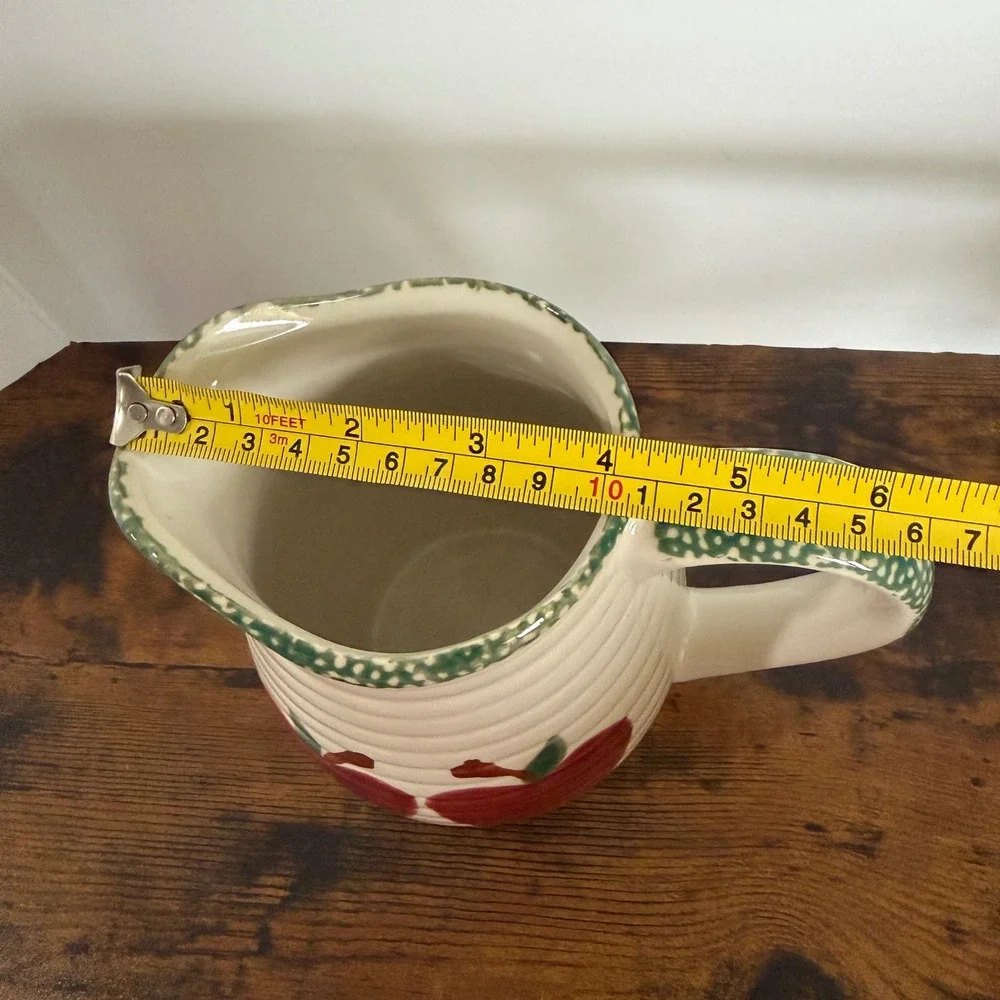 Alco Industries Apple Ceramic Pitcher Cream Green Farmhouse Stoneware Cottage